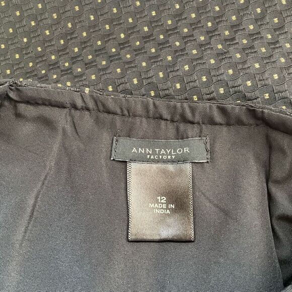Ann Taylor Womens 12 Side Zip Slit Mini Skirt Black Tan Dots Textured Lined - Picture 9 of 12
